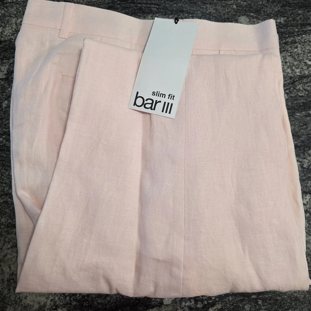 Bar III Mens 100% Linen Men's Slim-Fit Pants Pink  Sz 32Wx34L NWT